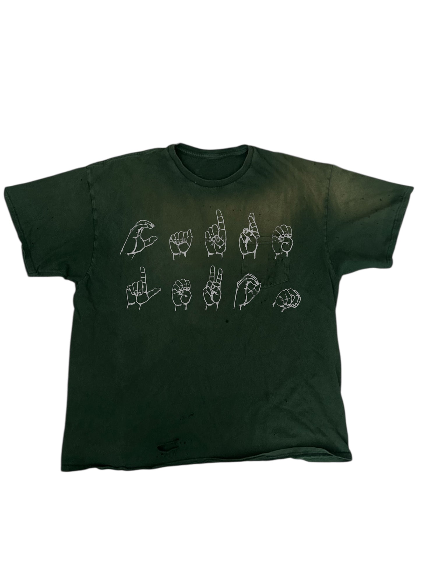green vintage distressed pocket tee