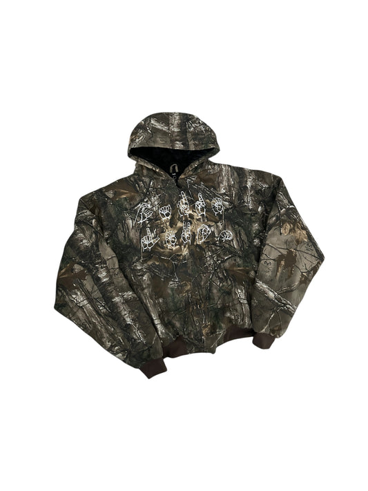 vintage camo hooded bomber jacket
